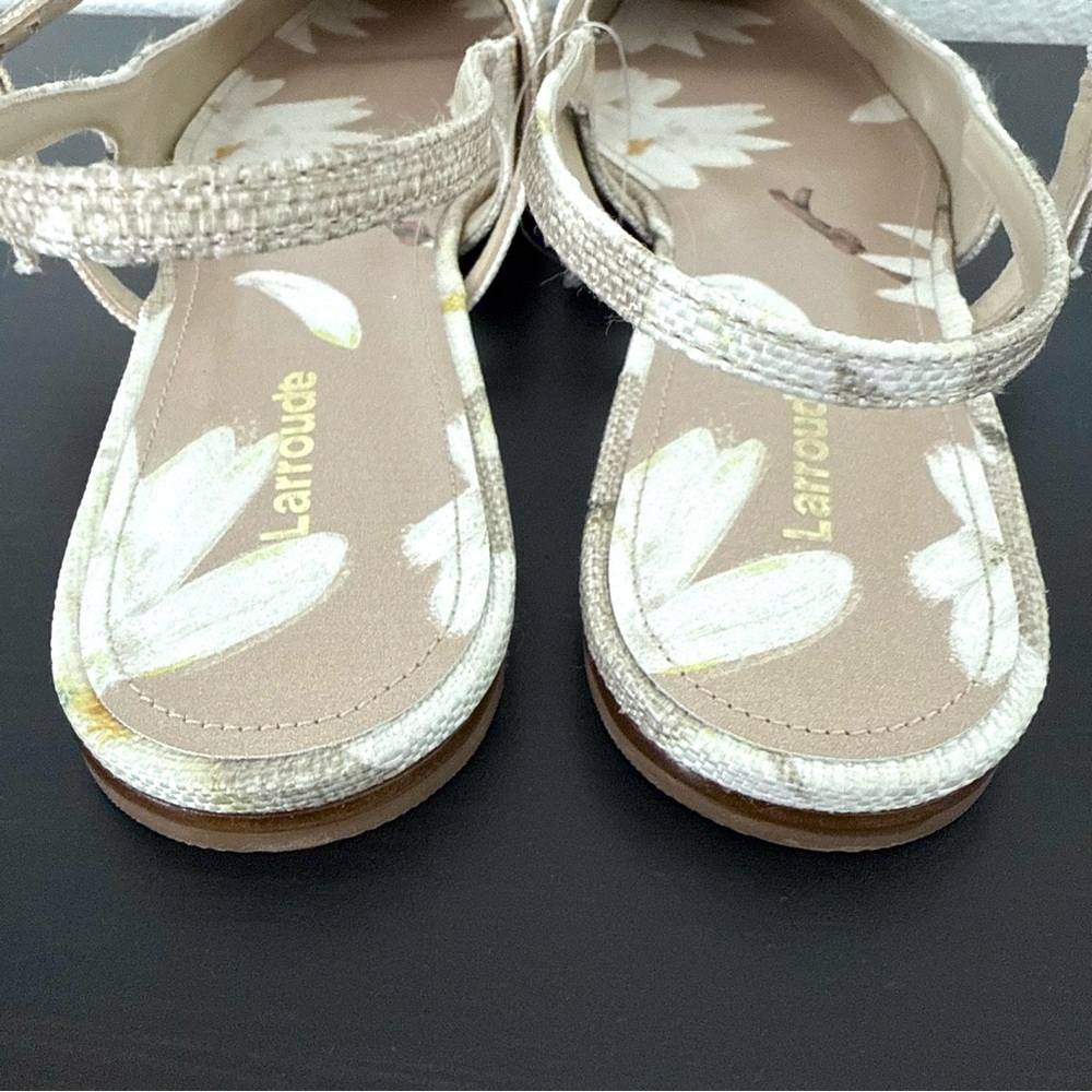 NEW Larroudé Georgina Ballet Flat In Beige Printed Raffia - Picture 4 of 11